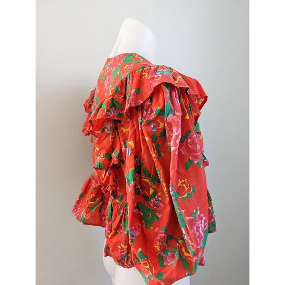 Rhode Size Small Elodie Crop Top Red Tiered Ruffle 100% Cotton Floral V Neck - Picture 9 of 13